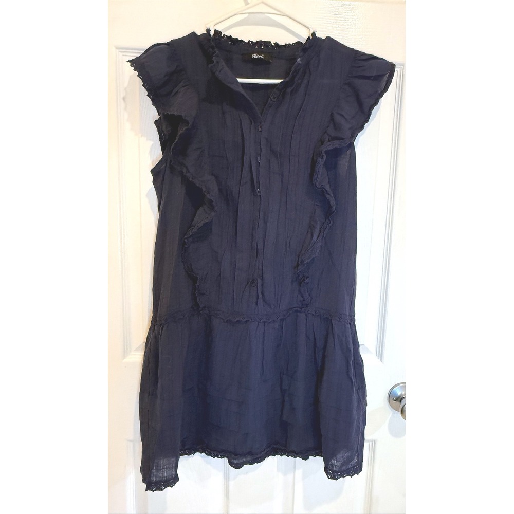 Kate C. Ruffle Dress Sleeveless‎ Button Down Cotton Casual Dress